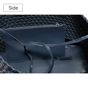 Weayouth Woven Bag Shopper Bag Travel Handbags and Purses Women Tote Bag Large Capacity Shoulder Fashion Bags (navy blue)