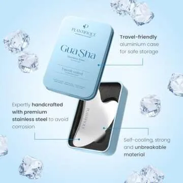 PLANTIFIQUE Stainless Steel Gua Sha | Facial Tool | Skin Massage for Face Body Eyes Neck Heart Style with Travel Pouch | Skin Care Gift