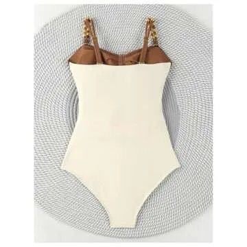 Verdusa Women's Cut Out Colorblock One Piece Swimsuit Ruched Swimwear Bathing Suit Brown Beige Small