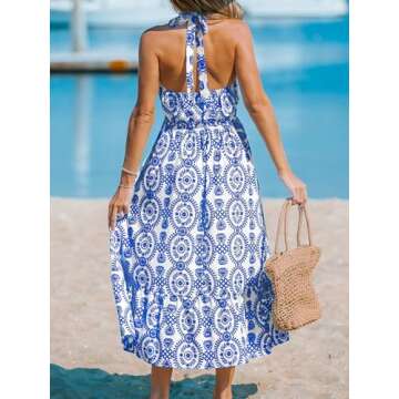 CUPSHE Women's Blue Paisley Halterneck Summer Midi Dress