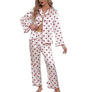 Women's Valentine's Day Love Print Satin Pajama Set | Comfy Loungewear