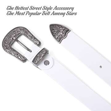 JASGOOD Women Leather Belts Ladies Vintage Western Design Black Waist Belt for Pants Jeans Dresses（Fit Size 33-37 Inches,C-White）