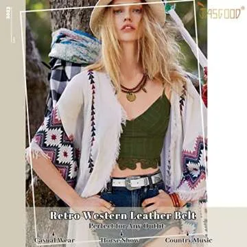 JASGOOD Women Leather Belts Ladies Vintage Western Design Black Waist Belt for Pants Jeans Dresses（Fit Size 33-37 Inches,C-White）