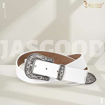JASGOOD Women Leather Belts Ladies Vintage Western Design Black Waist Belt for Pants Jeans Dresses（Fit Size 33-37 Inches,C-White）