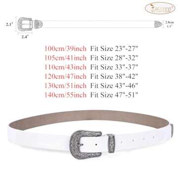 JASGOOD Women Leather Belts Ladies Vintage Western Design Black Waist Belt for Pants Jeans Dresses（Fit Size 33-37 Inches,C-White）
