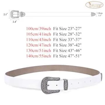 JASGOOD Women Leather Belts Ladies Vintage Western Design Black Waist Belt for Pants Jeans Dresses（Fit Size 33-37 Inches,C-White）
