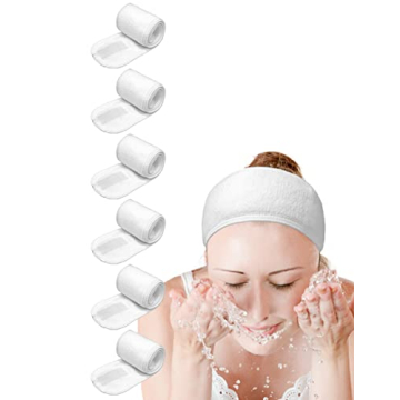 EUICAE Hair Wrap Headband, 6 Pack White - Non-slip Adjustable, Spa & Home Use