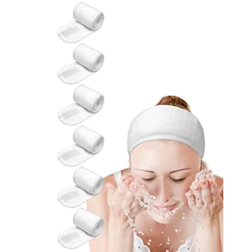 EUICAE Hair Wrap Headband, 6 Pack White - Non-slip Adjustable, Spa & Home Use