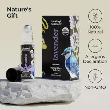 Healing Solutions Lavender Essential Oil Roll-On (2-Pack) - USDA Organic Calming Essential Oil Roller for Sleep & Skin