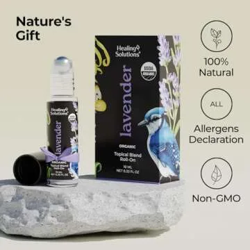 Healing Solutions Lavender Essential Oil Roll-On (2-Pack) - USDA Organic Calming Essential Oil Roller for Sleep & Skin