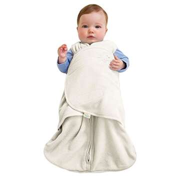 HALO Micro Fleece Sleepsack Swaddle, 3-Way Adjustable Wearable Blanket, TOG 3.0, Cream, Small, 3-6 Months