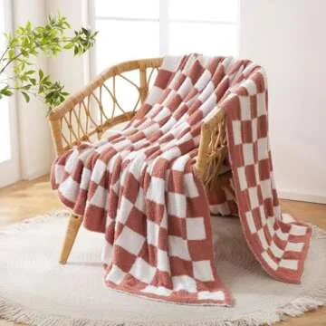 YIRUIO Throw Blankets Checkerboard Grid Chessboard Gingham Warmer Comfort Reversible Shaggy Cozy Decor for Home Bed Couch (Red, 51''x63'')