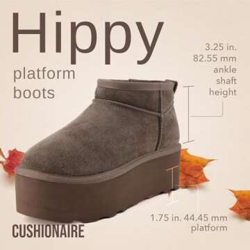 CUSHIONAIRE Hippy Women’s Platform Ankle Boots – Genuine Suede, Faux Fur Lining, Cozy Winter Sli...