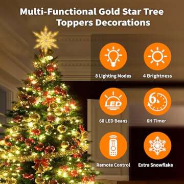 Christmas Tree Star Topper, 3D Tree Toppers Christmas Decorations with LED Lights 8 Lighting Modes D...