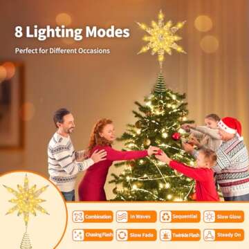 Christmas Tree Star Topper, 3D Tree Toppers Christmas Decorations with LED Lights 8 Lighting Modes Dimmable Timer USB Powered for Xmas Home Holiday Party Indoor Outdoor Ornaments Decor -15Inch Gold