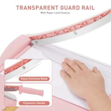 Paper Cutter, Paper Slicer with Safety Guard and Blade Lock, 12" Cut Length Guillotine Paper Cutter with 16 Sheet Capacity, Paper Cutters and Trimmers for Cardstock Cardboard (Pink)