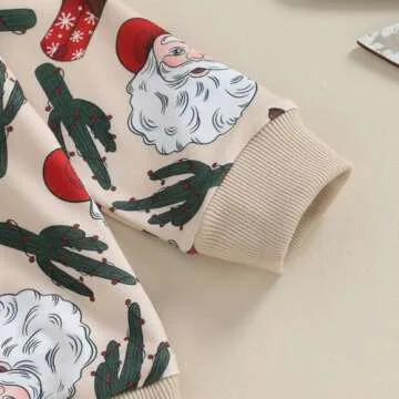 Kayotuas Toddler Baby Christmas Outfit Boy Girl Western Cowboy Long Sleeve Shirts and Pants Set Cute Xmas Fall Winter Clothes (Christmas Cowboy Beige, 6-12 Months)