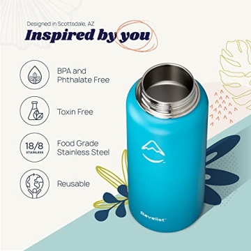 Revelist Insulated Sports Water Bottle - 32 Oz with 3 Lids