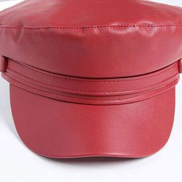 Danse Jupe Women PU Leather Flat Top Newsboy Hat - Fashionable Sailor Cap