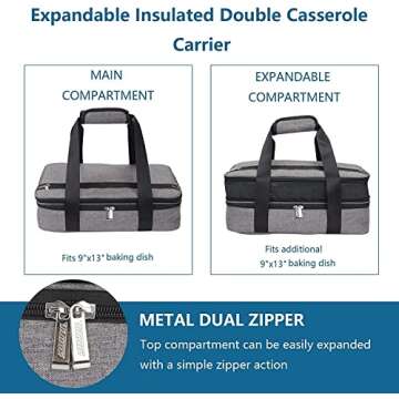 Lunch Bag Insulated Thermal Food Carrier,Insulated Double Casserole Carrier, 9"x13" Baking Dish Carrier, Padded Lasagna Holder, Expandable Hot And Cold Thermal Tote Bag, Casserole Dishes Travel Bag