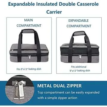 Lunch Bag Insulated Thermal Food Carrier,Insulated Double Casserole Carrier, 9"x13" Baking Dish Carrier, Padded Lasagna Holder, Expandable Hot And Cold Thermal Tote Bag, Casserole Dishes Travel Bag