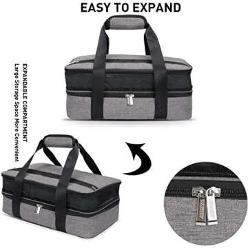 Lunch Bag Insulated Thermal Food Carrier,Insulated Double Casserole Carrier, 9"x13" Baking Dish Carrier, Padded Lasagna Holder, Expandable Hot And Cold Thermal Tote Bag, Casserole Dishes Travel Bag