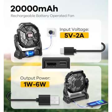 DOWILLDO Camping Fan with LED Lantern - Portable and Durable