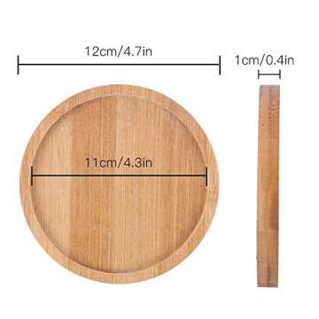 SQOWL 2 Pack 4.7 Inch Bamboo Round Plant Saucer Plant Pot Tray for Indoor and Outdoor Plants