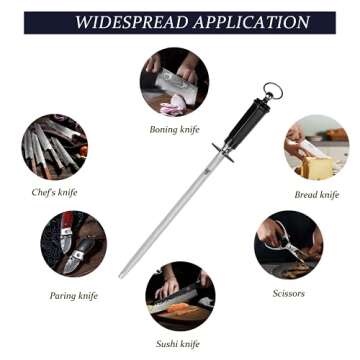 MITSUMOTO SAKARI 10 inch Knife Sharpening Steel Honing Rod, Japanese High Carbon Flat Honing Steel, Professional Kitchen Steel Knife Sharpener (ABS Handle & Powerful Magnet)