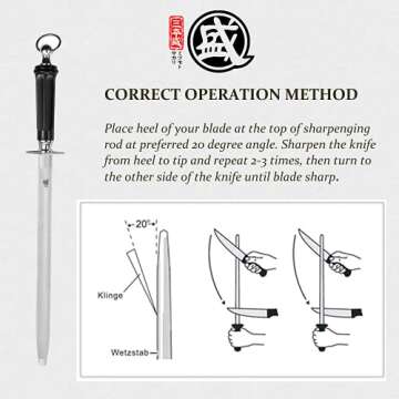 MITSUMOTO SAKARI 10 inch Knife Sharpening Steel Honing Rod, Japanese High Carbon Flat Honing Steel, Professional Kitchen Steel Knife Sharpener (ABS Handle & Powerful Magnet)