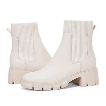 Coutgo Women’s Chelsea Platform Ankle Boots Elastic Slip On Chunky Block Heel Lug Sole Booties