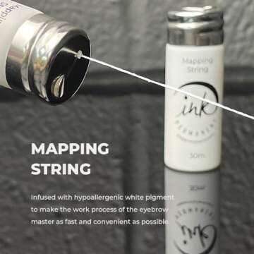 Brow Mapping Kit with White Brow Paste [Large 15g Bottle] White Brow Mapping String [30 m ] and 2 Eyebrow Brush Set for Microblading Supplies, PMU Supplies and Brow Brush Microblading Kit; Brow brush