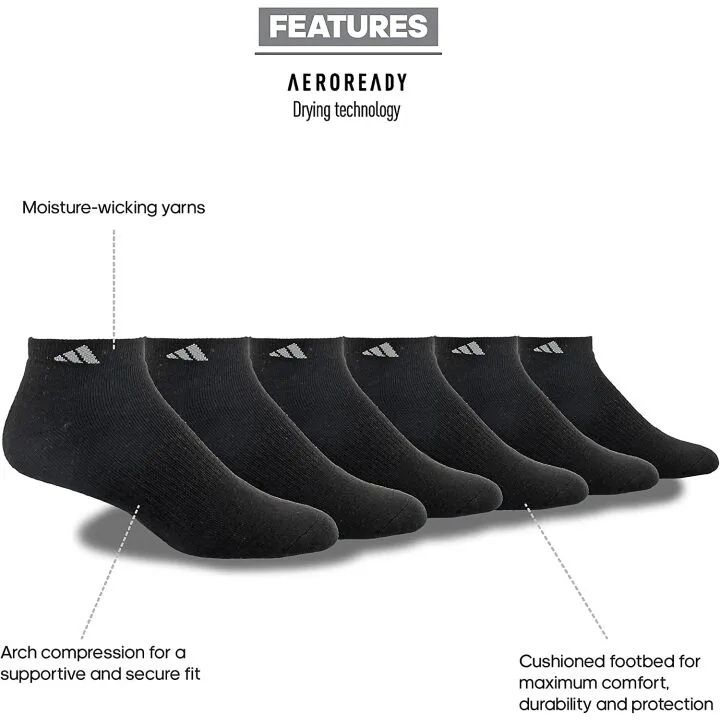 Adidas Men's Low Cut Athletic Socks - 6 Pairs Comfort