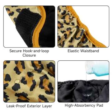 Paw Legend Washable Reusable Female Dog Period Diapers for Heat Doggie Puppy Diapers for Female Dogs (3 Pack, Leopard, Large)