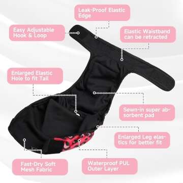 Paw Legend Washable Reusable Female Dog Period Diapers for Heat Doggie Puppy Diapers for Female Dogs (3 Pack, Leopard, Large)