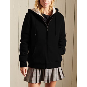 Yeokou Women's Sherpa Lined Zip Hoodie - Cozy & Stylish