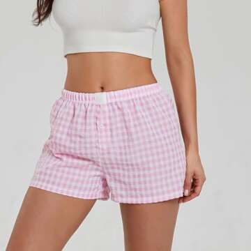 NUFIWI Women Y2k Pajamas Shorts Gingham Cute Pj Short Pants Plaid Lounge Shorts Sleep Bottoms Elasti...