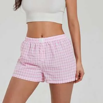 NUFIWI Women Y2k Pajamas Shorts Gingham Cute Pj Short Pants Plaid Lounge Shorts Sleep Bottoms Elasti...