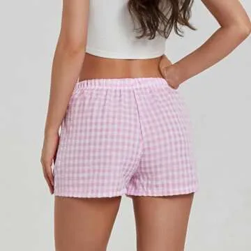 NUFIWI Women Y2k Pajamas Shorts Gingham Cute Pj Short Pants Plaid Lounge Shorts Sleep Bottoms Elastic Boxers Streetwear(Pink,M)