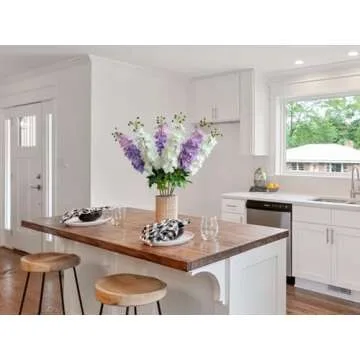 SUMTIPHUN 3 Pcs Purple Large Delphinium Artificial Flowers 31.5 inches Real Touch Latex Larkspur Gift for Mom Modern Home Decor Living Room Kitchen Wedding Party Table Centerpiece