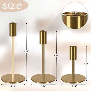 Brass Taper Candle Holders - Set of 6 Antique Brass Finish Candlestick Holder, Modern Rustic Metal C...