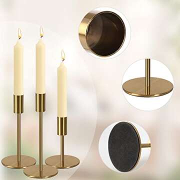 Brass Taper Candle Holders - Set of 6 Antique Brass Finish Candlestick Holder, Modern Rustic Metal Candlestick Holder for Wedding, Dining Table, Party Centerpiece