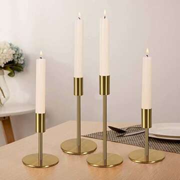 Brass Taper Candle Holders - Set of 6 Antique Brass Finish Candlestick Holder, Modern Rustic Metal Candlestick Holder for Wedding, Dining Table, Party Centerpiece