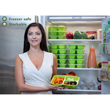 10-Pack Meal Prep Containers with Lids - Bento Box 3 Compartment 35ounce - Food Plastic Storage Containers with Lids - To Go Lunch Containers BPA-Free Portion Control Microwave Dishwasher Safe