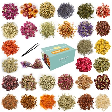 30 Bags Dried Flowers,100% Natural Dried Flowers Herbs Kit for Soap Making, DIY Candle Making,Bath -...