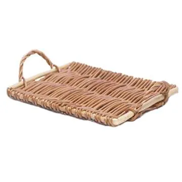 Fantasy Garden Serving Tray with handles 100% handmade Platter for Party Bar Kitchen Dinner Outdoor (Rattan)
