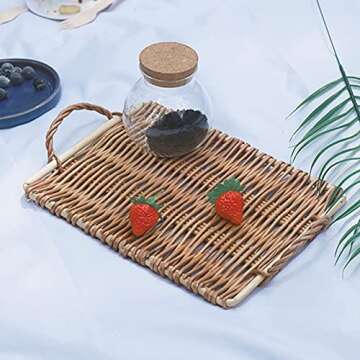 Fantasy Garden Serving Tray with handles 100% handmade Platter for Party Bar Kitchen Dinner Outdoor (Rattan)