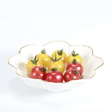 HOKMOKQOK Porcelain Serving Dish with Gold Flower Design - 6.6 inch