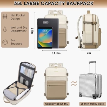Large 35L Travel Backpack for Women - Perfect Carry-On Bag