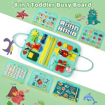 Toddler Busy Board for 1 Year Old, Montessori Toy Busy Book for Toddlers 1-3 with Fishing Game Motor...